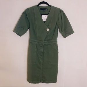Veronica Beard Army Green Bree Mini Dress Puff Sleeves Size 2